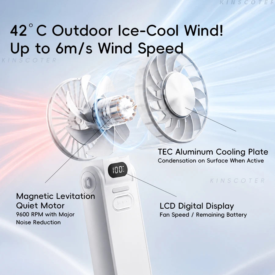 Kinscoter New Cooling Handheld Fan 3600mAh Foldable Portable Fan 100-level Free Control High Speed Mini Personal Fan w/ Lanyard
