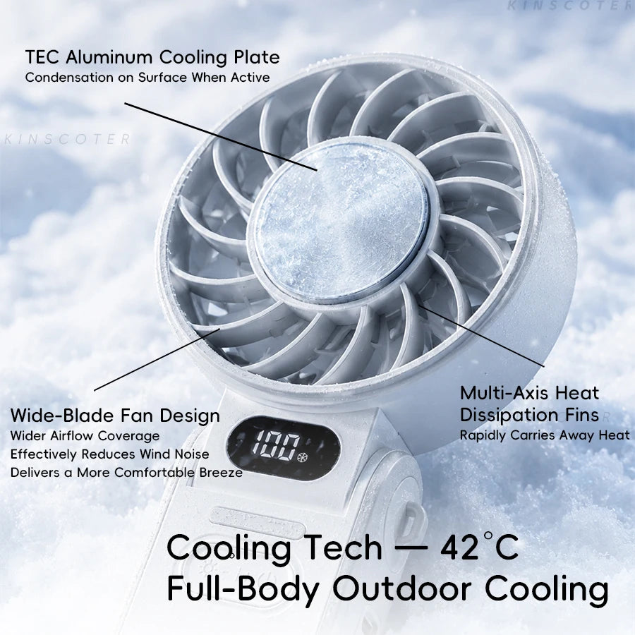 Kinscoter New Cooling Handheld Fan 3600mAh Foldable Portable Fan 100-level Free Control High Speed Mini Personal Fan w/ Lanyard