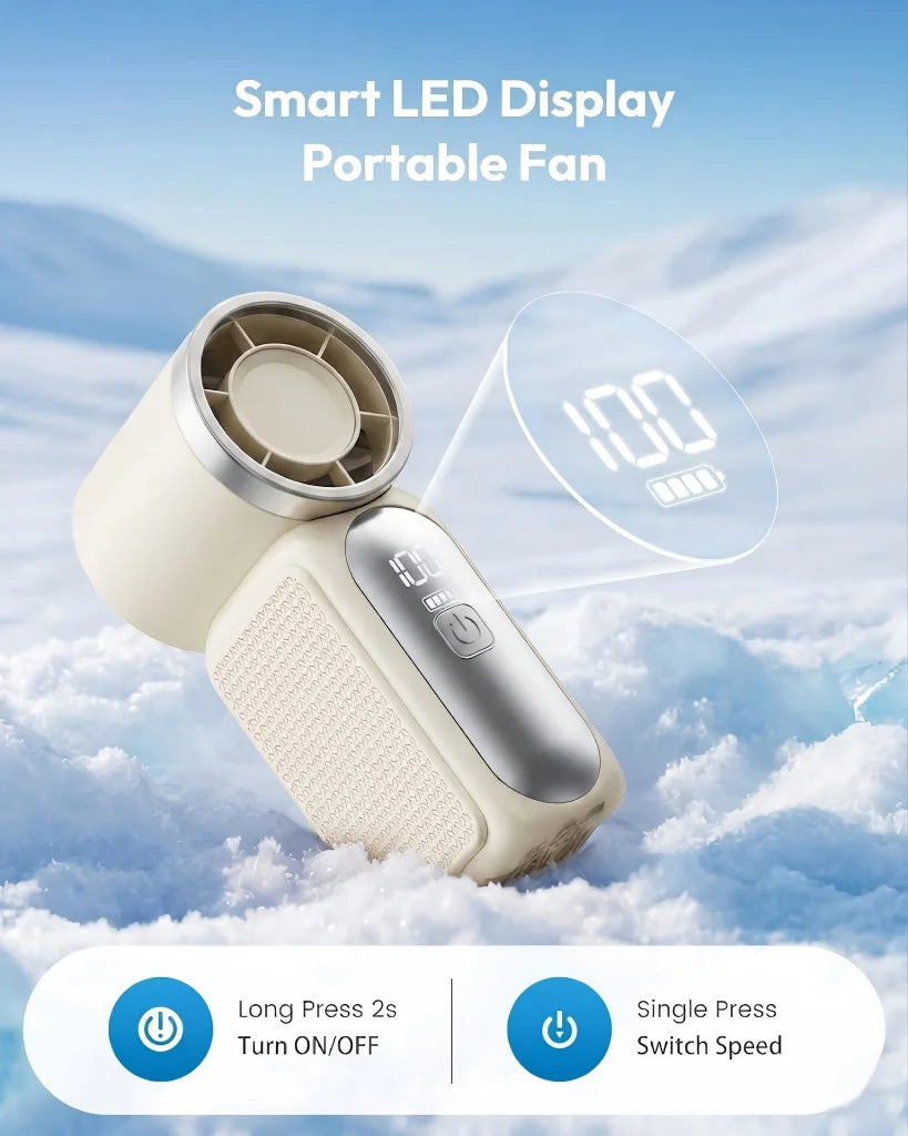 Mini Portable Hand Fan LED Display High Speed Rechargeable Turbo Fan Outdoor Camping Travel Makeup Desk Air Cooler